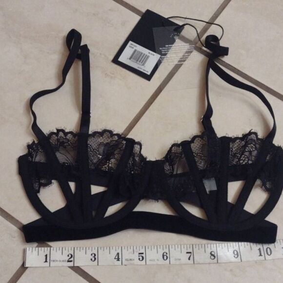NWT Thistle and Spire SET Sidney Open Cup Bra 32DD Panties XL black - Picture 3 of 13